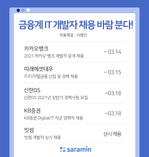 “금융계에도 IT 개발자 채용 바람 분다!”