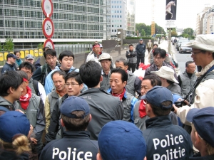 한·EU FTA 원정투쟁, 벨기에 경찰과 충돌